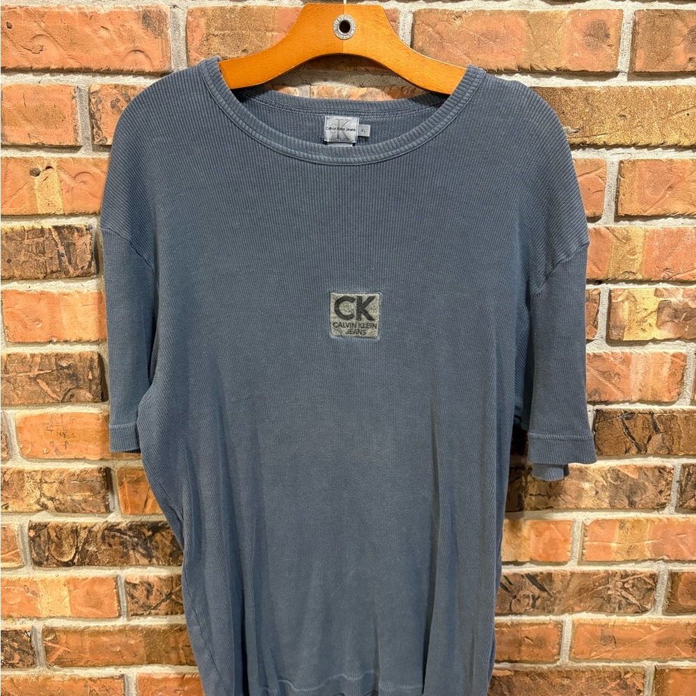 Calvin Klein Gray Ribbed Top with Logo Patch